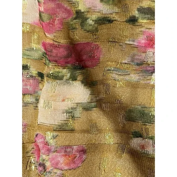Rococo Sand Skirt Woman's S Mini Silk Floral Gold Details Ruffles Pleated B - Picture 5 of 8
